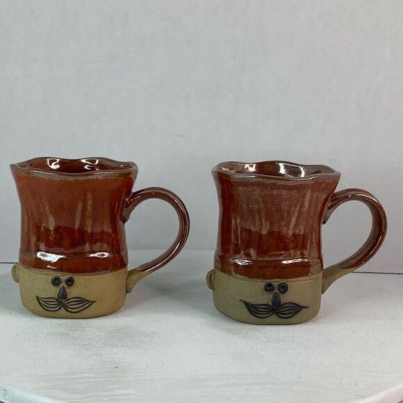 Takahashi Le Chef Pottery Chefs Hat Mug Hand Painted Stoneware Set of Two Brown - Picture 2 of 11